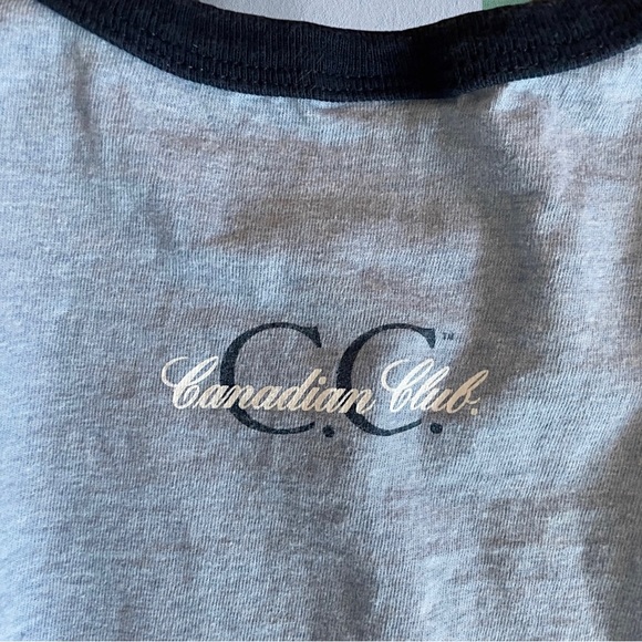 💥SOLD💥Vtg Ringer T Shirt Whiskey Canadian Club Bar Drink Heathered Blue Dad - Picture 7 of 7